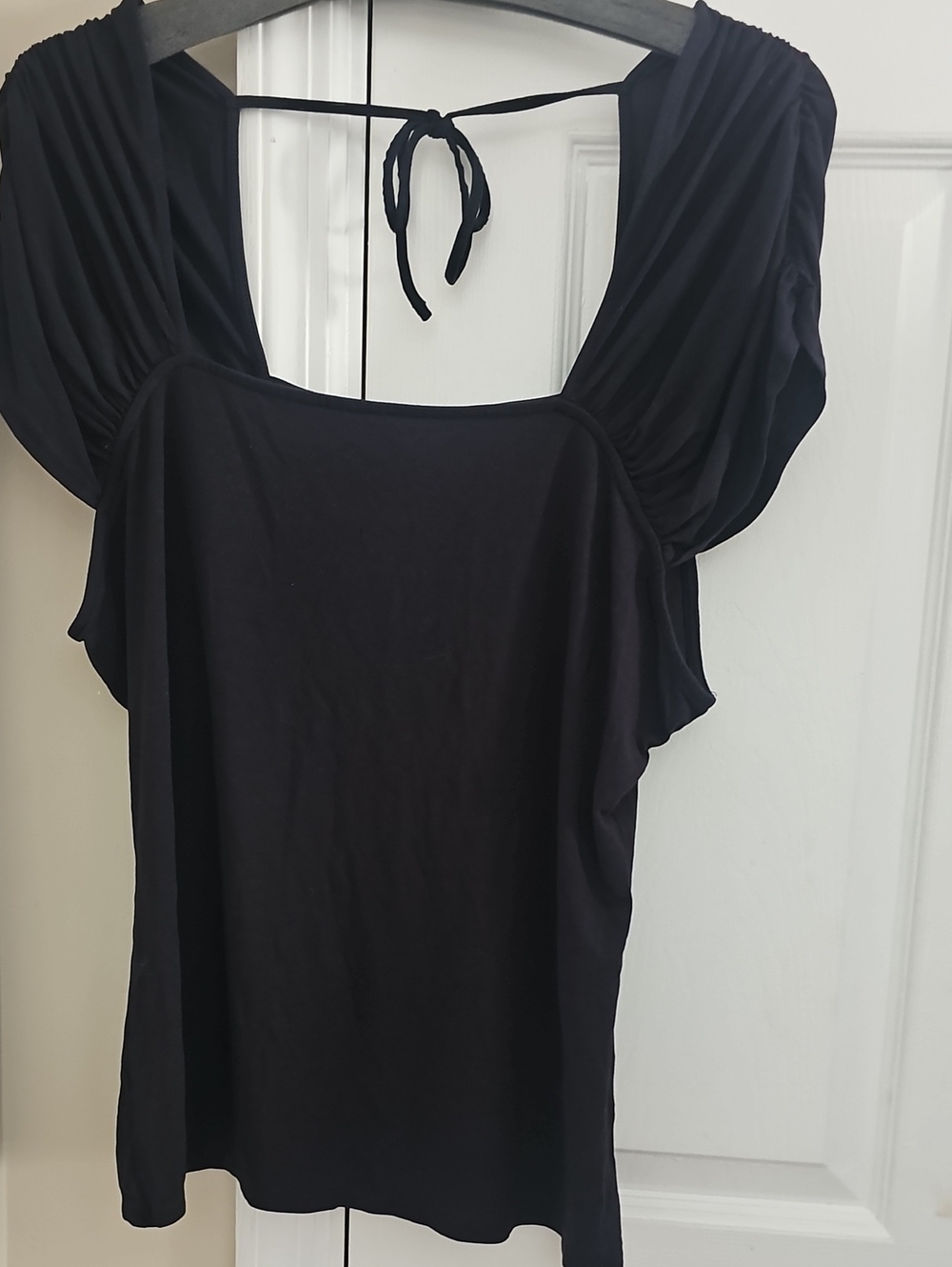 VENUS Black Square Neck Draped Sleeve Blouse